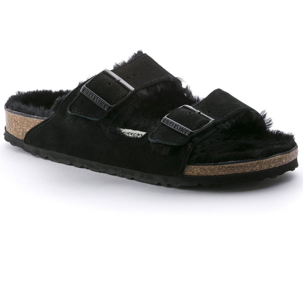 Birkenstock Black Fuzzy Sandals
